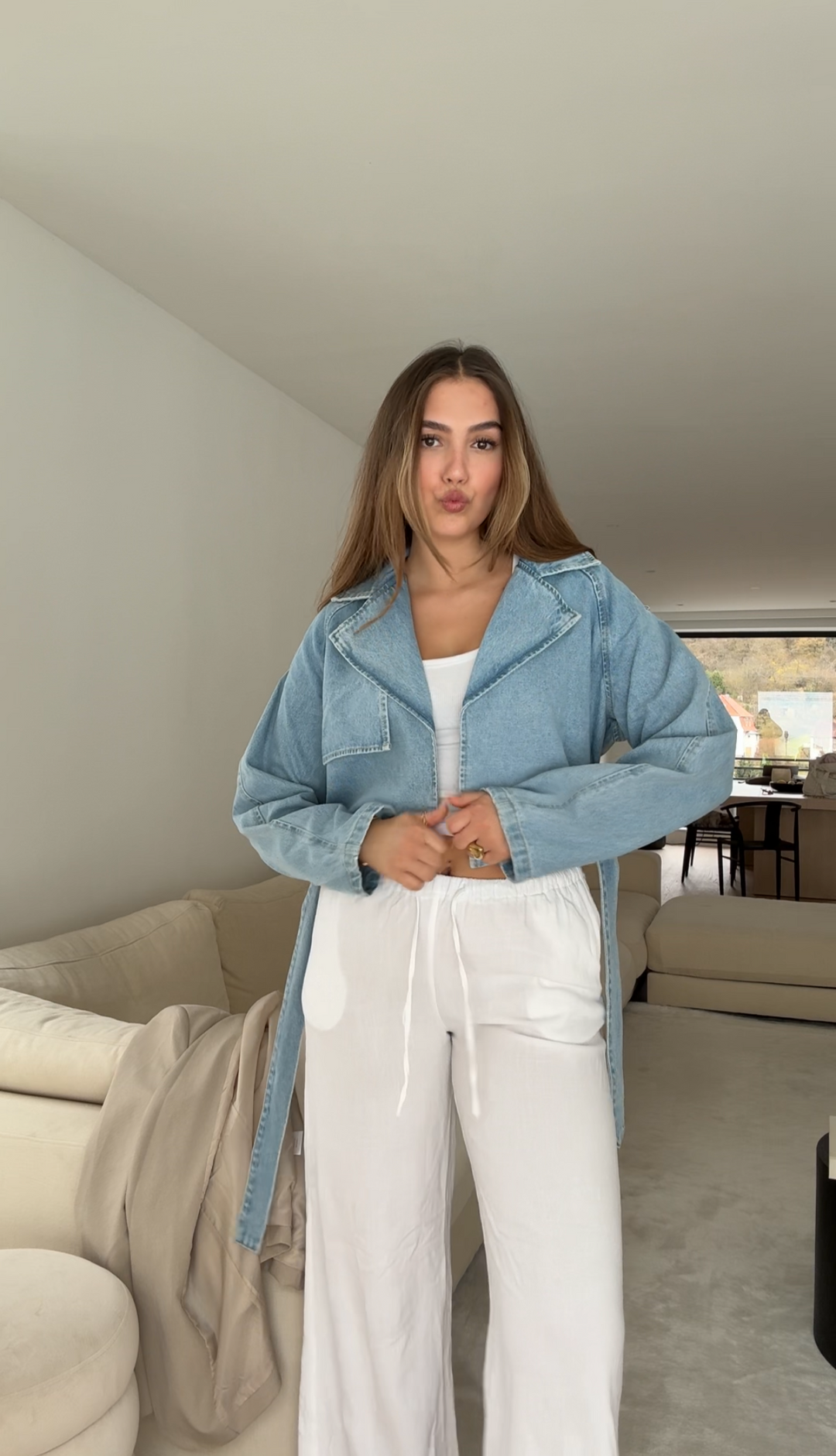 Renata – Cropped Belted Women’s Denim Trench Jacket
