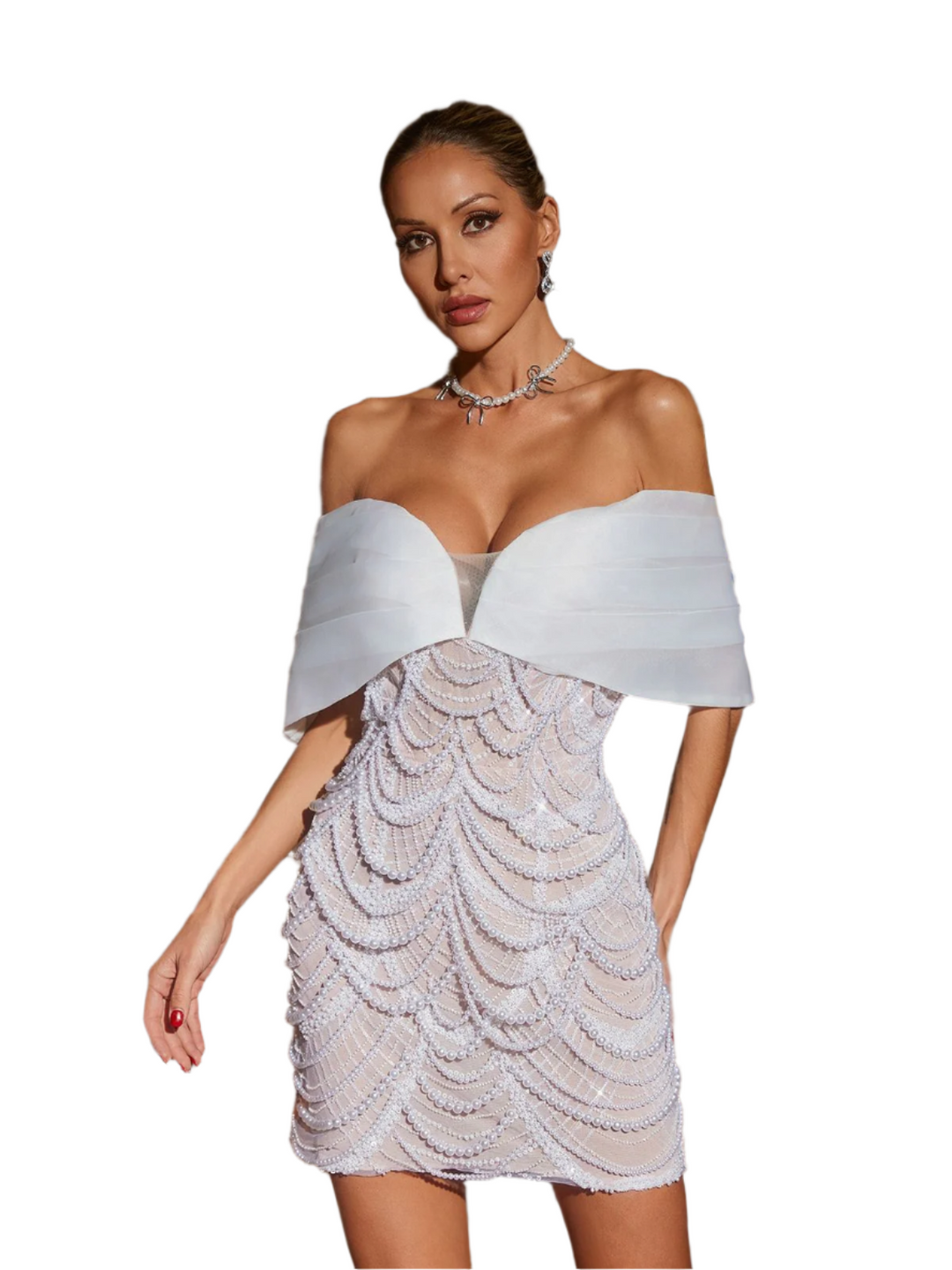 Lia – Women’s Off-Shoulder Pearl Embellished Mini Dress