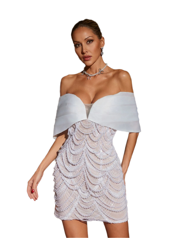 Lia – Women’s Off-Shoulder Pearl Embellished Mini Dress