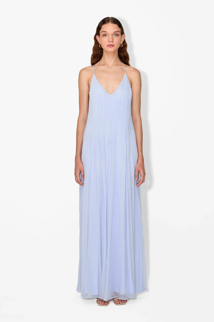 Clarize – Powdered Blue Hand-Made Pintuck Maxi Dress for Women
