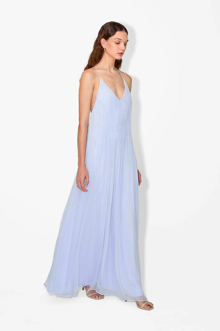 Clarize – Powdered Blue Hand-Made Pintuck Maxi Dress for Women