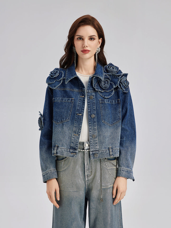 Madeline – Floral Gradient Women’s Denim Jacket