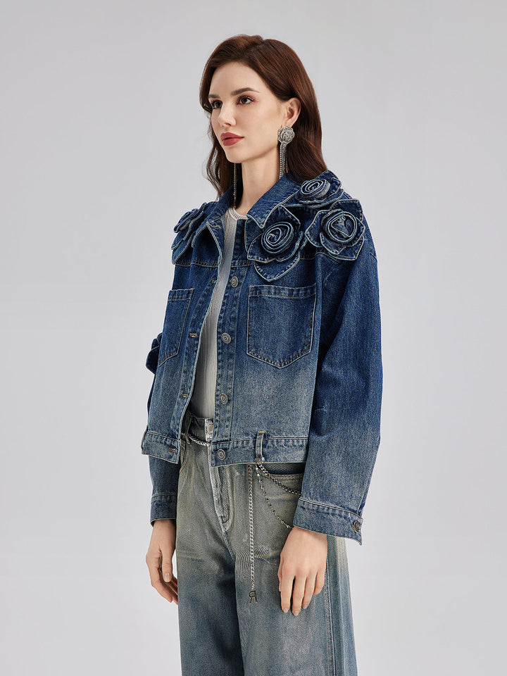 Madeline – Floral Gradient Women’s Denim Jacket