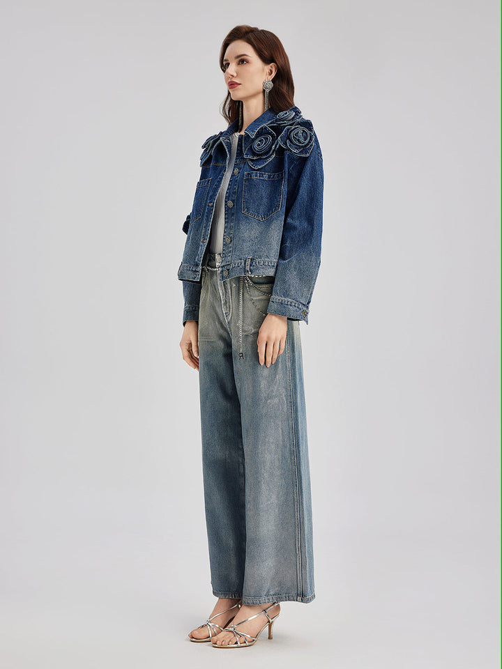 Madeline – Floral Gradient Women’s Denim Jacket