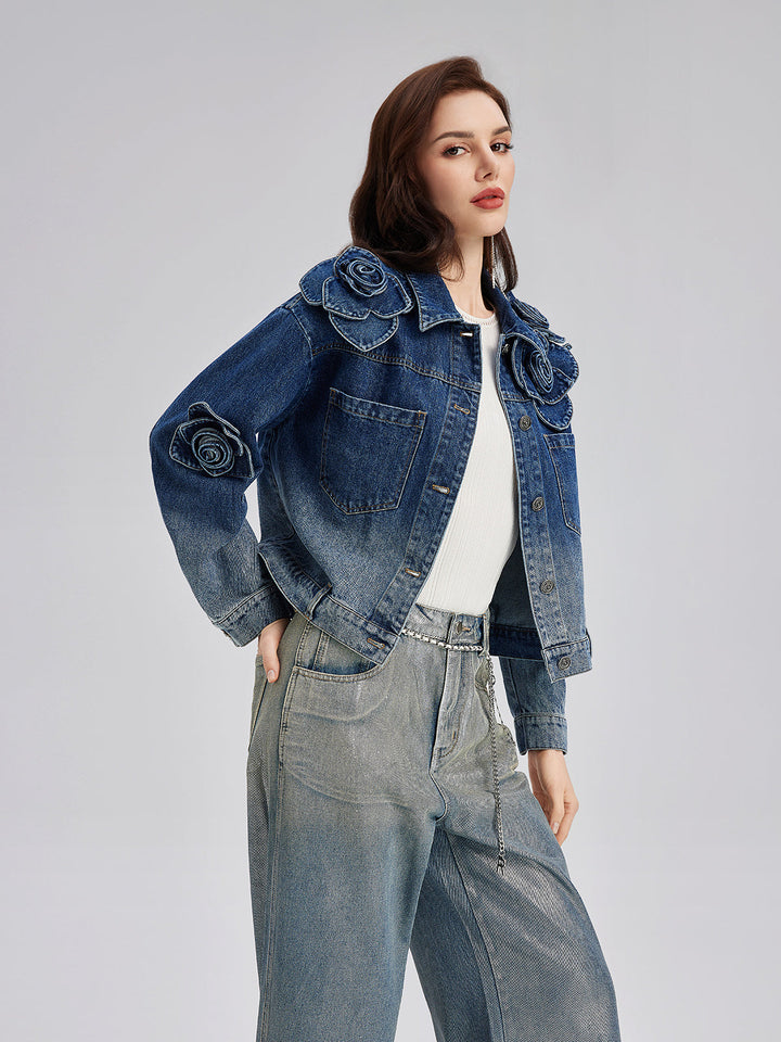 Madeline – Floral Gradient Women’s Denim Jacket