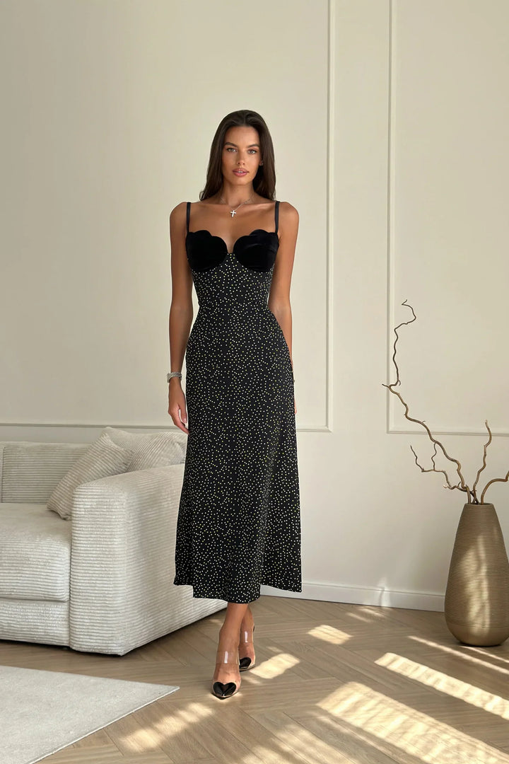 Natalie – Velvet-Insert Women’s Midi Dress