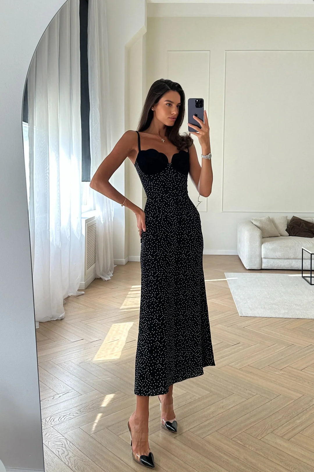 Natalie – Velvet-Insert Women’s Midi Dress