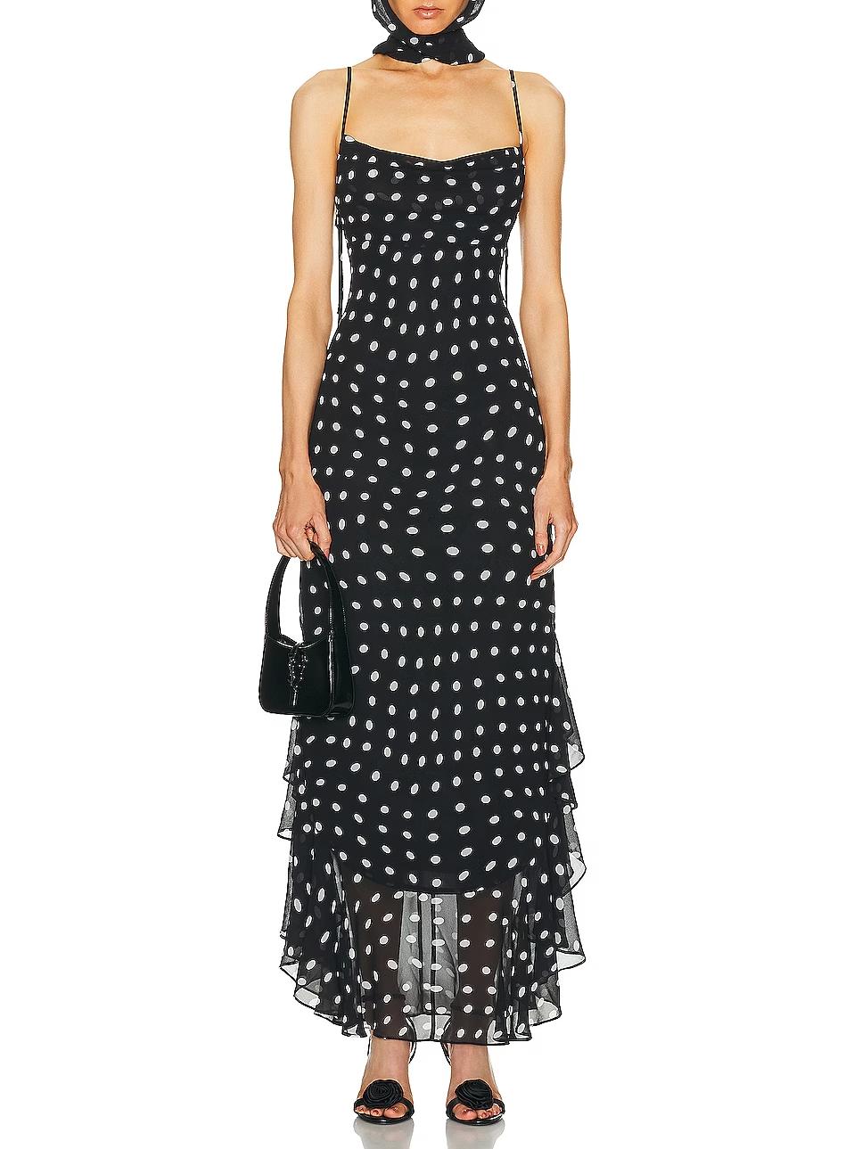 Charlotte – Flowy Women’s Polka Dot Ruffle Maxi Dress