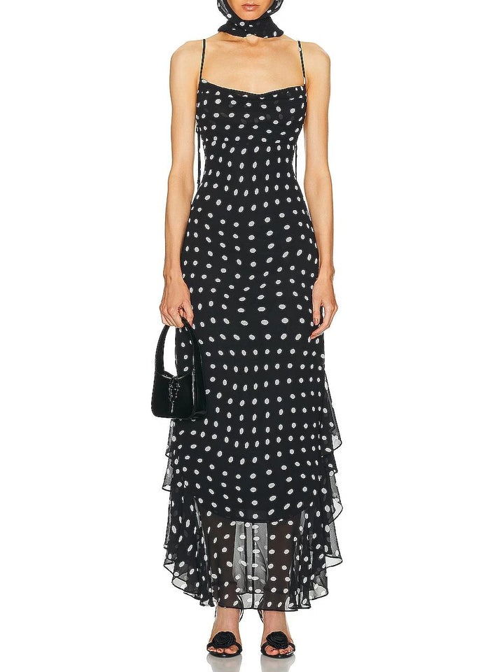 Charlotte – Flowy Women’s Polka Dot Ruffle Maxi Dress