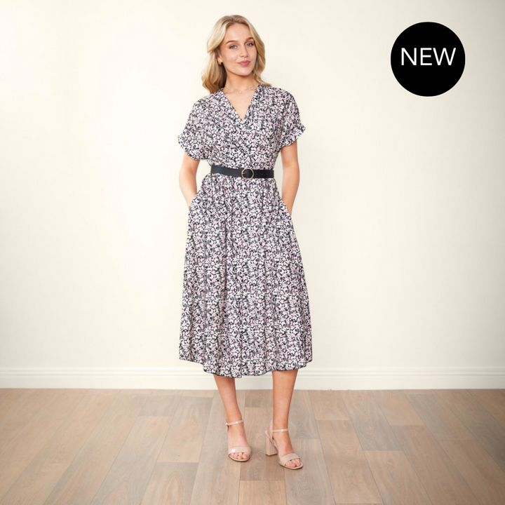 Eleanor – Floral Wrap Women’s Dress with Side Pockets