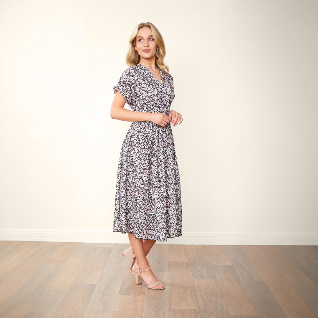 Eleanor – Floral Wrap Women’s Dress with Side Pockets