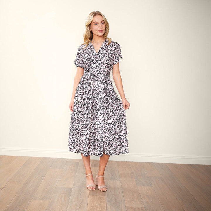 Eleanor – Floral Wrap Women’s Dress with Side Pockets