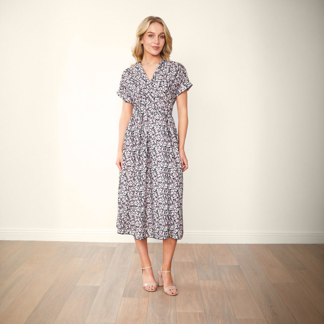 Eleanor – Floral Wrap Women’s Dress with Side Pockets