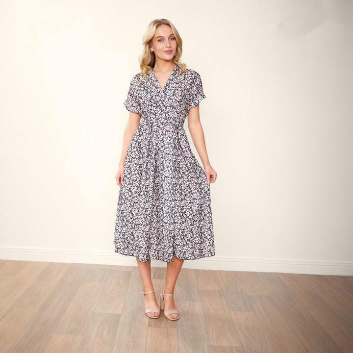 Eleanor – Floral Wrap Women’s Dress with Side Pockets
