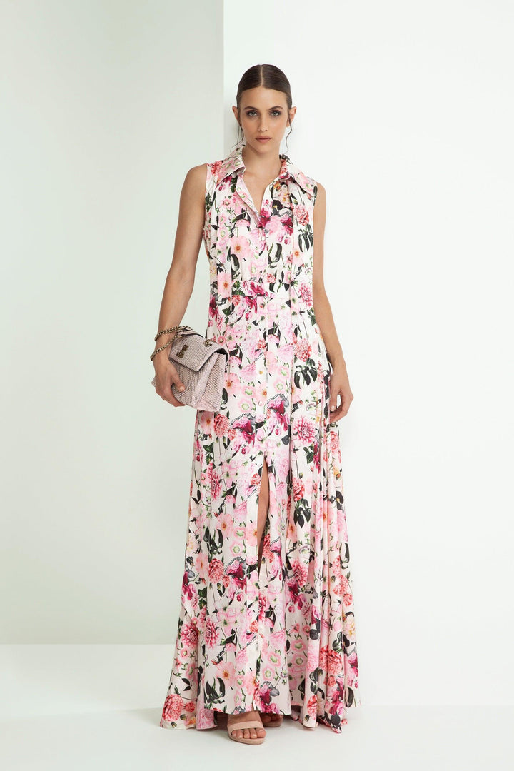 Fiona – Women’s Sleeveless Printed Long Shirt Dress