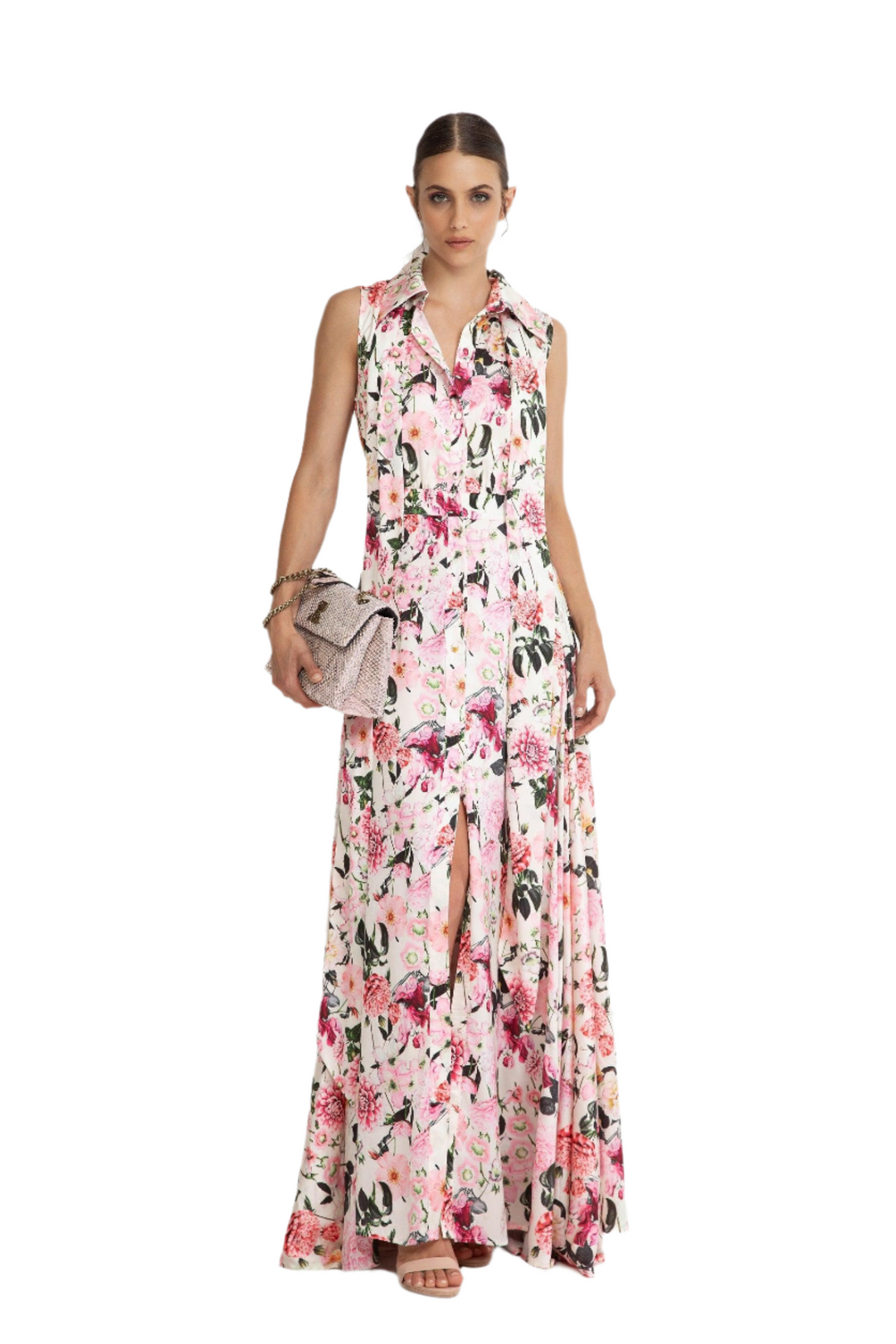 Fiona – Women’s Sleeveless Printed Long Shirt Dress