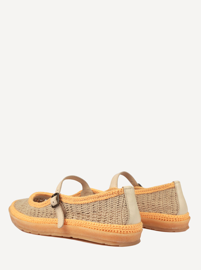 Regine – Women’s Hand-Crocheted Flats in Natural Saffron
