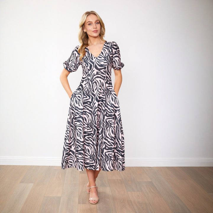 Selena – Women's Zebra Print Midi Dress