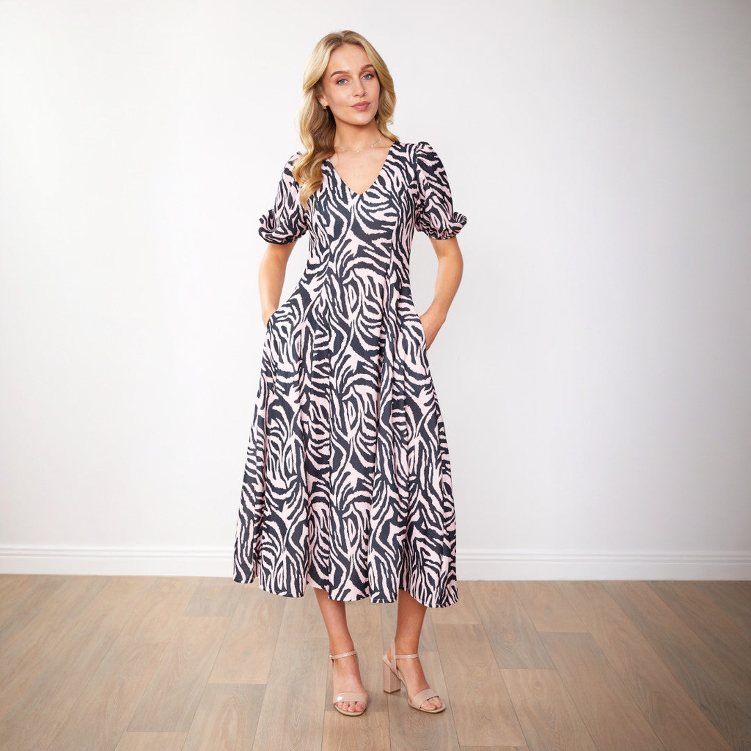 Selena – Women's Zebra Print Midi Dress