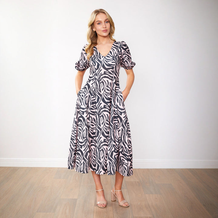Selena – Women's Zebra Print Midi Dress