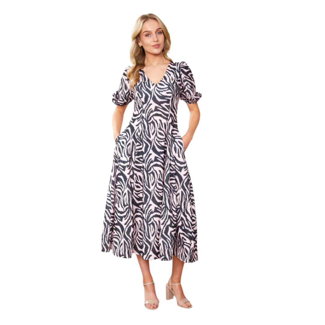 Selena – Women's Zebra Print Midi Dress