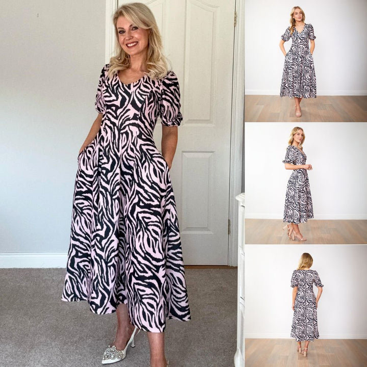 Selena – Women's Zebra Print Midi Dress