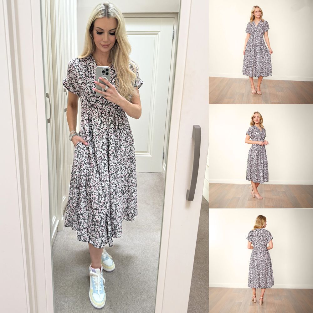 Eleanor – Floral Wrap Women’s Dress with Side Pockets