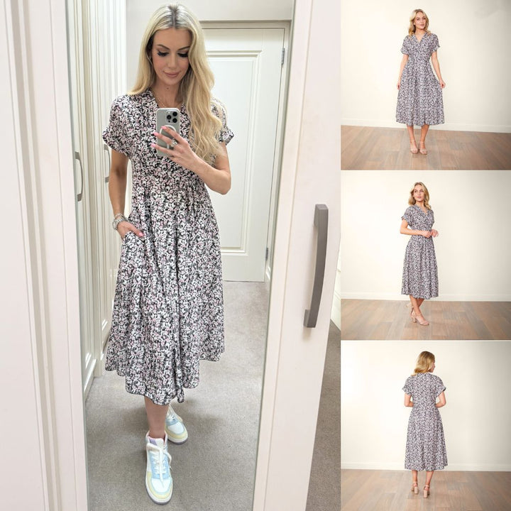 Eleanor – Floral Wrap Women’s Dress with Side Pockets