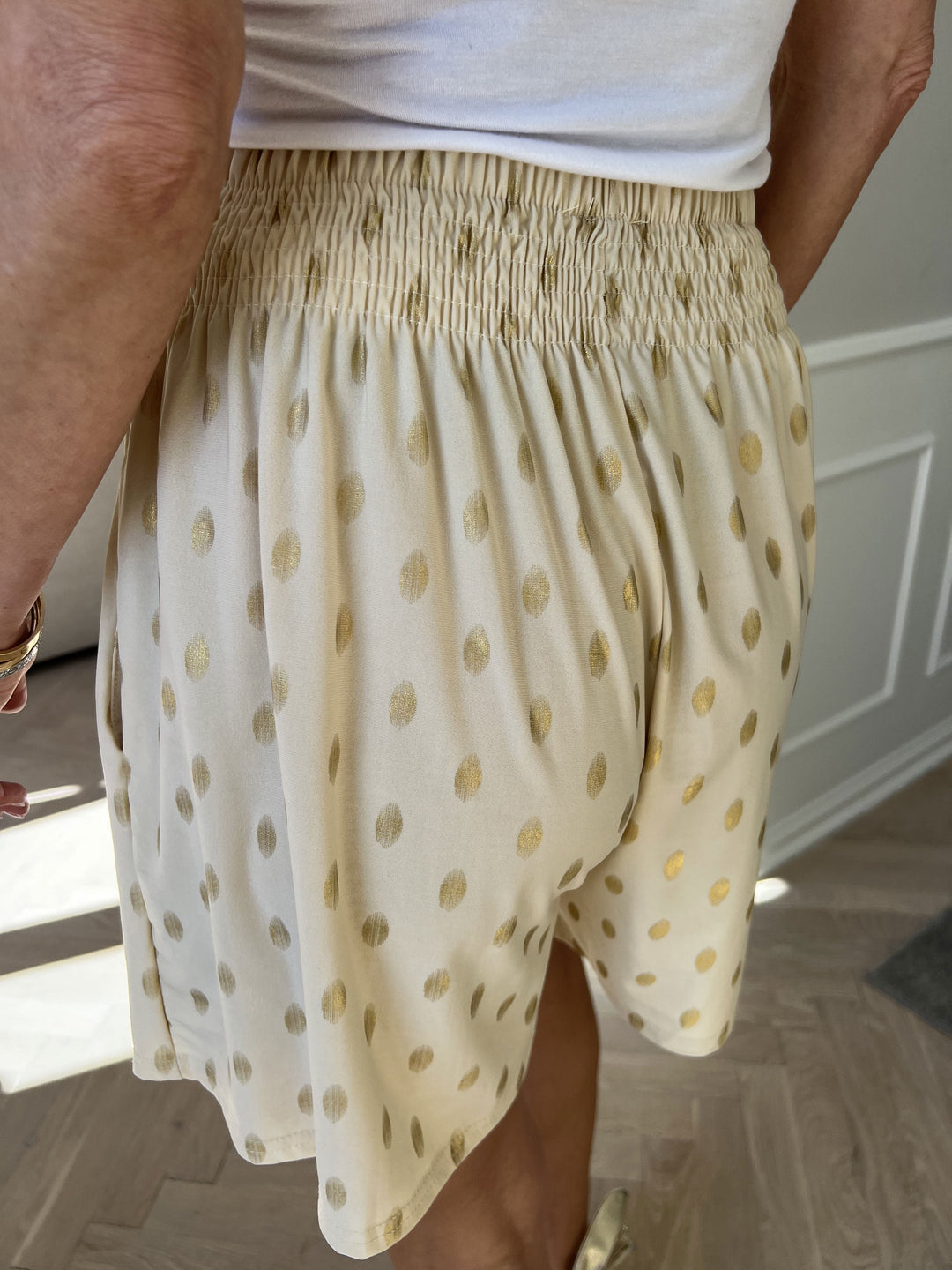 Erin – Gold-Dot Women’s Elastic Lounge Shorts