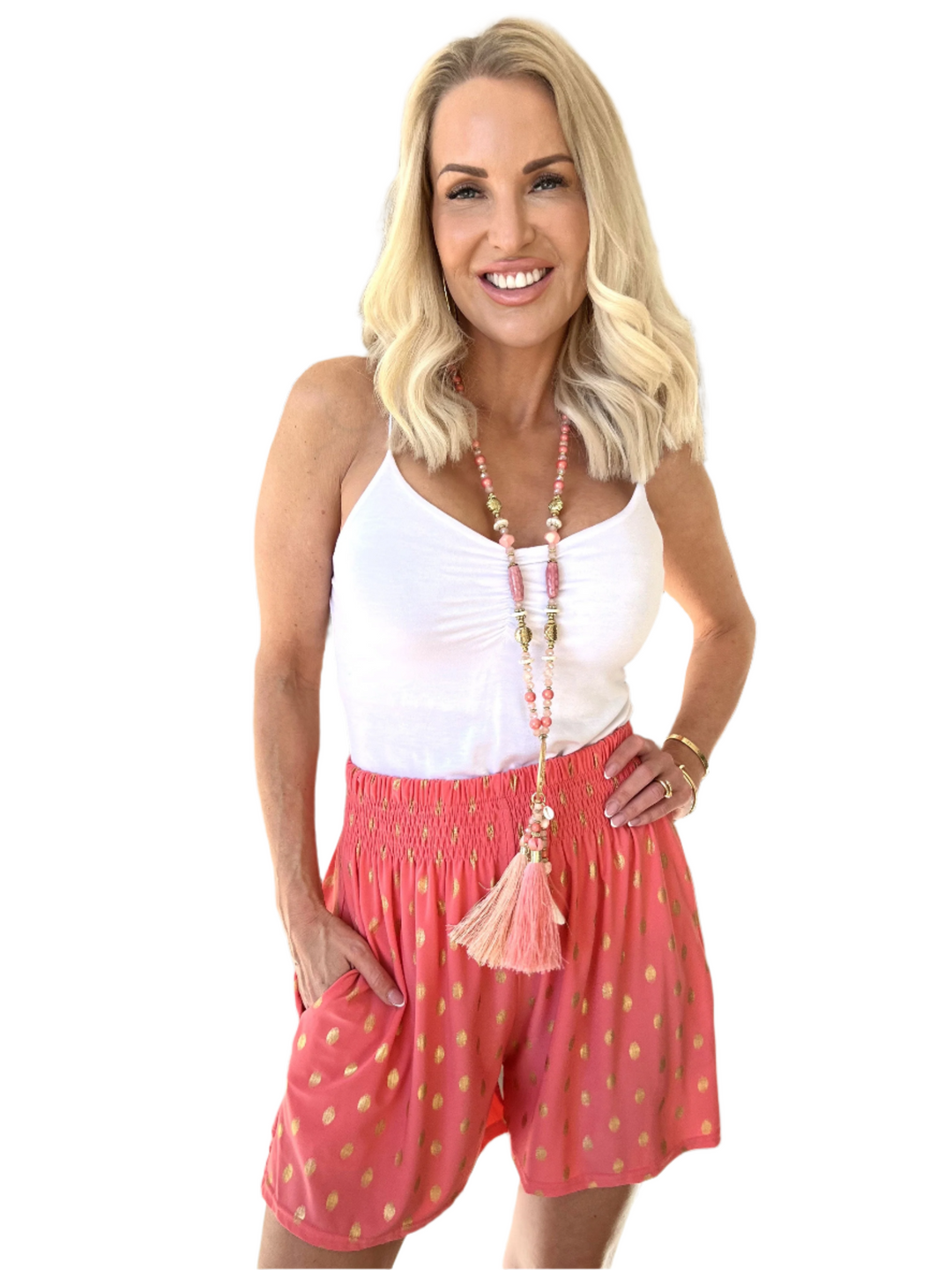 Erin – Gold-Dot Women’s Elastic Lounge Shorts