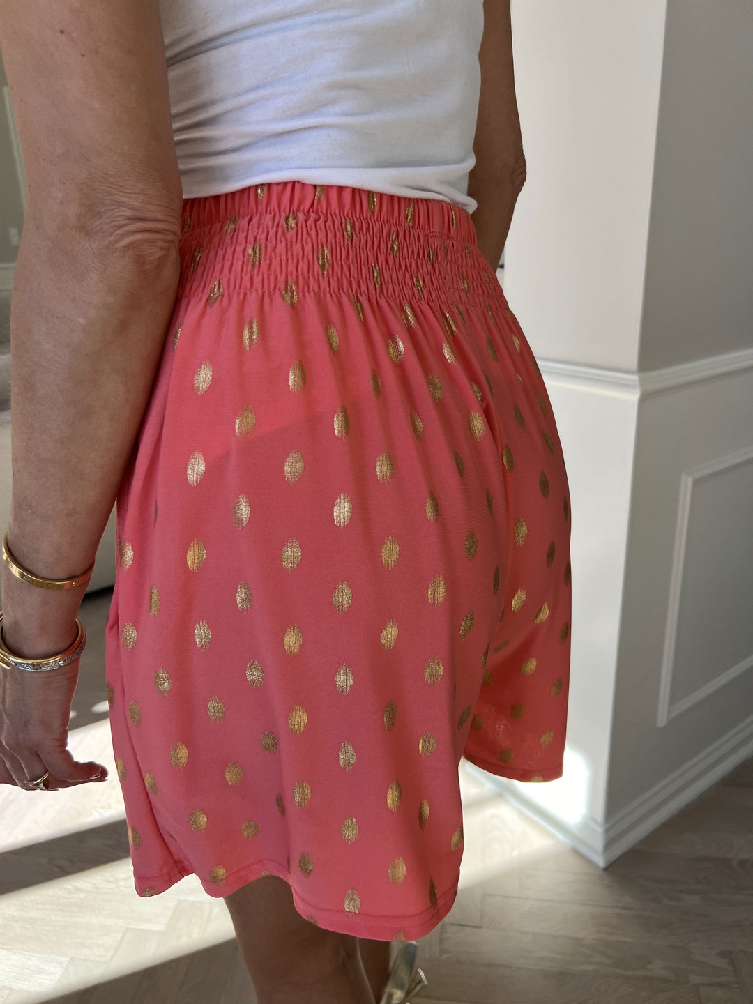 Erin – Gold-Dot Women’s Elastic Lounge Shorts
