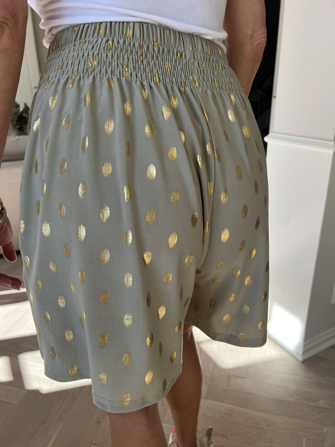 Erin – Gold-Dot Women’s Elastic Lounge Shorts