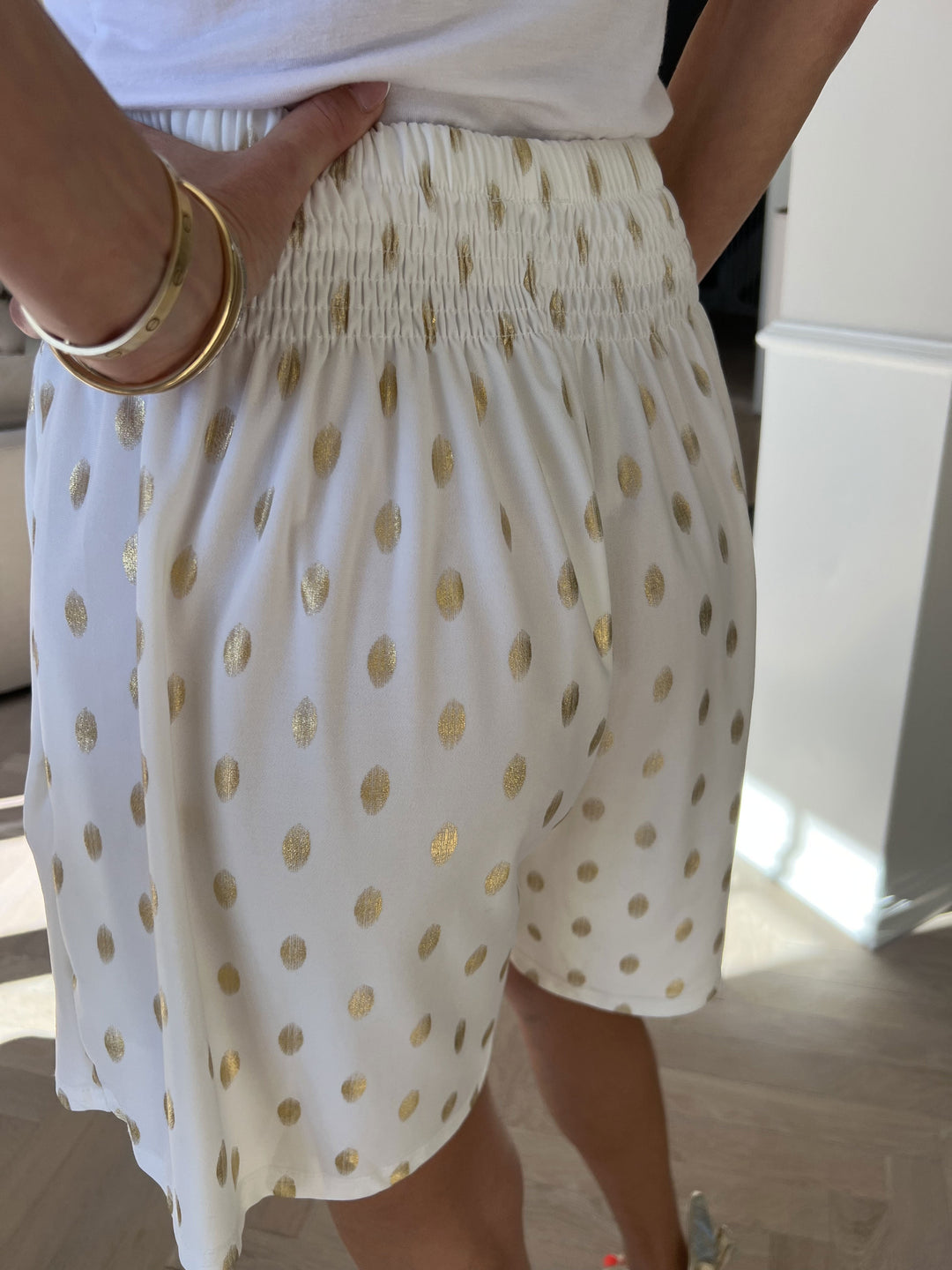 Erin – Gold-Dot Women’s Elastic Lounge Shorts