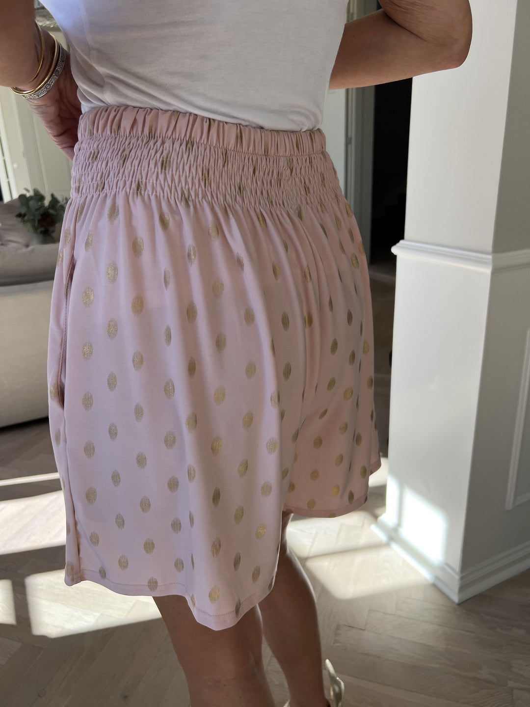 Erin – Gold-Dot Women’s Elastic Lounge Shorts