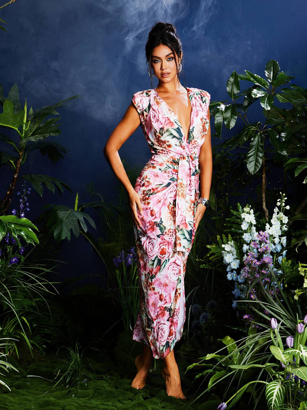 Isadora – V-Neck Floral Midi Dress for Women
