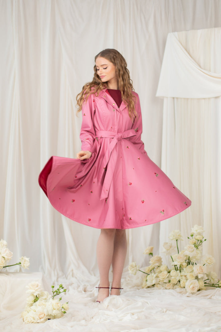 Luna – Fit and Flare Pink Coat with Full Circle Skirt for Women