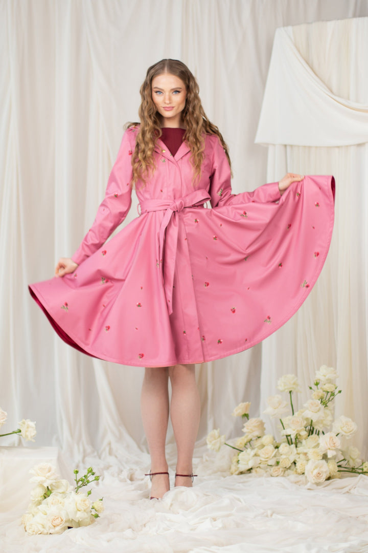 Luna – Fit and Flare Pink Coat with Full Circle Skirt for Women