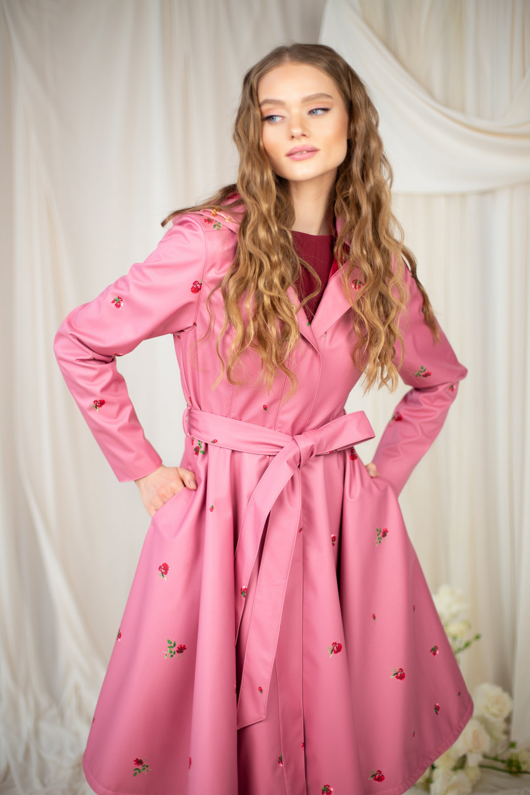 Luna – Fit and Flare Pink Coat with Full Circle Skirt for Women