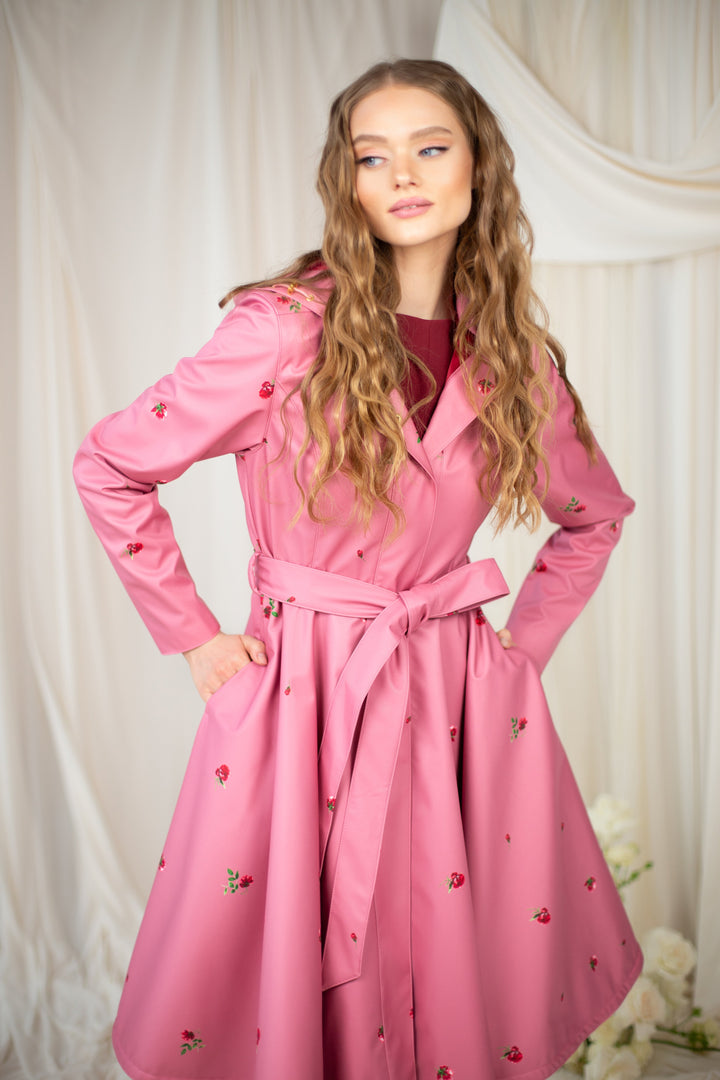 Luna – Fit and Flare Pink Coat with Full Circle Skirt for Women