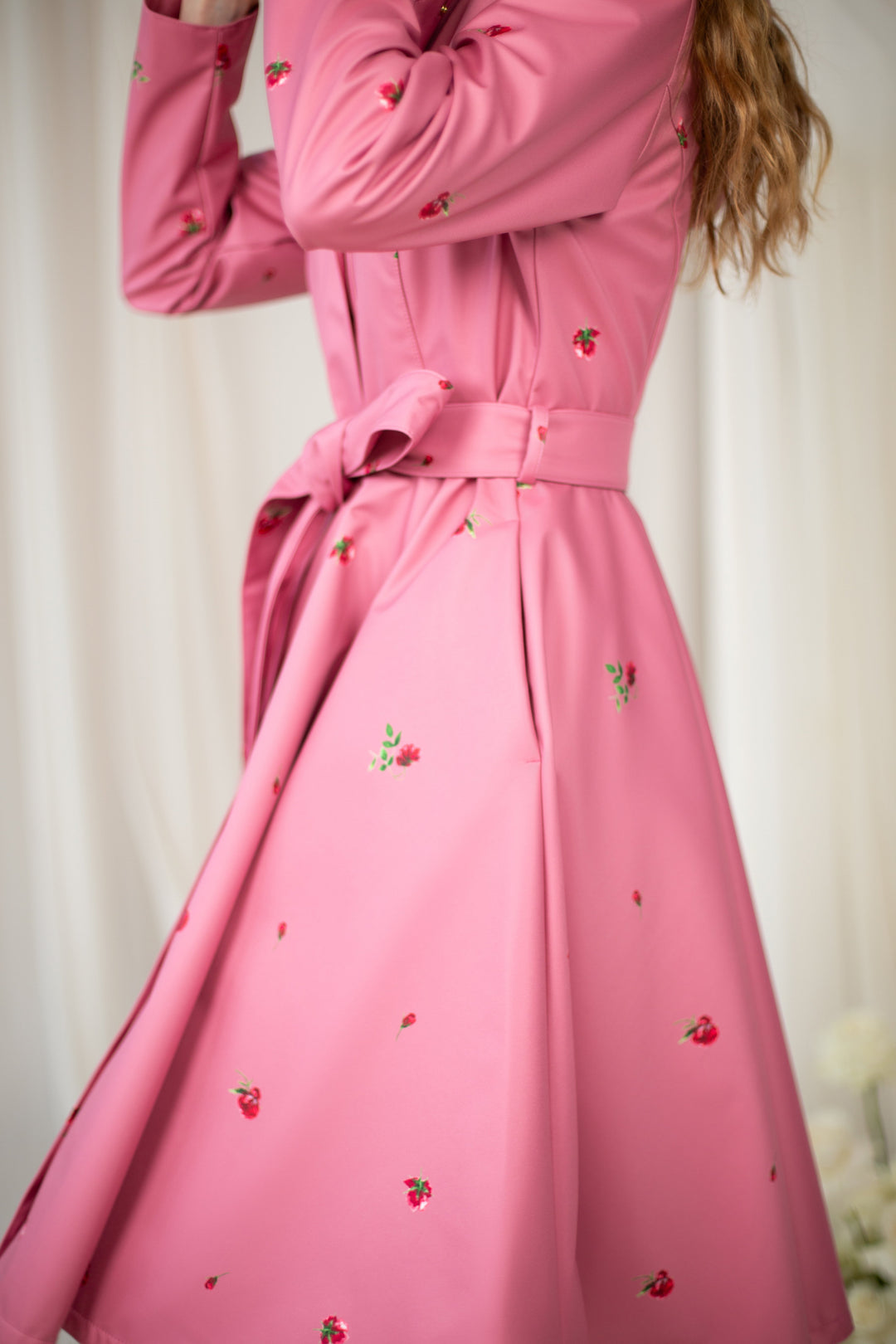 Luna – Fit and Flare Pink Coat with Full Circle Skirt for Women