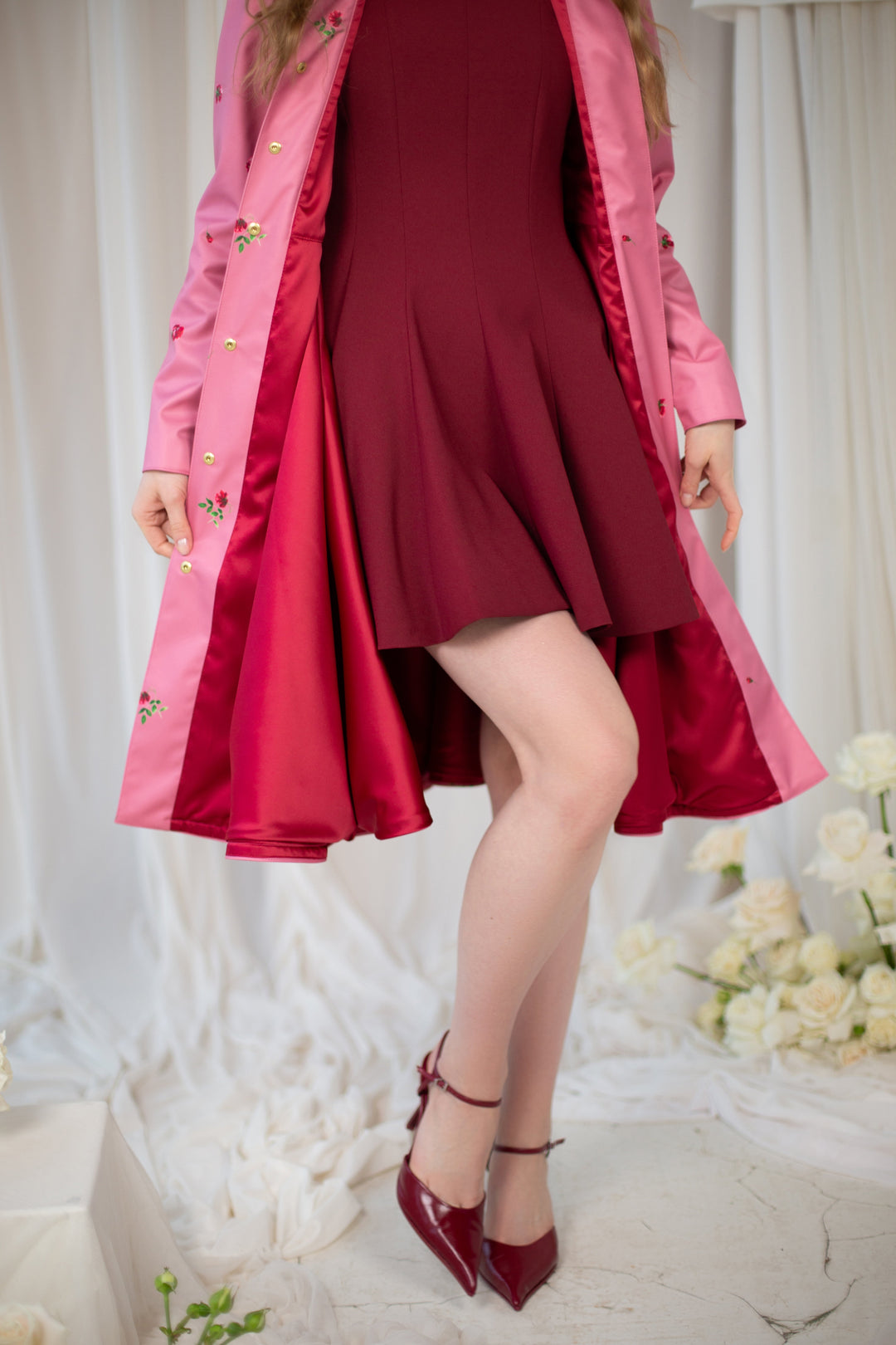 Luna – Fit and Flare Pink Coat with Full Circle Skirt for Women