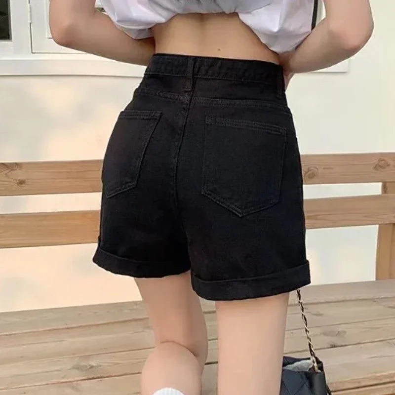 Sheena – High-Waist Women’s Black Denim Shorts