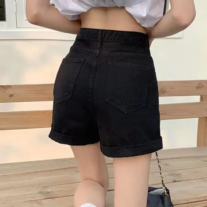 Sheena – High-Waist Women’s Black Denim Shorts