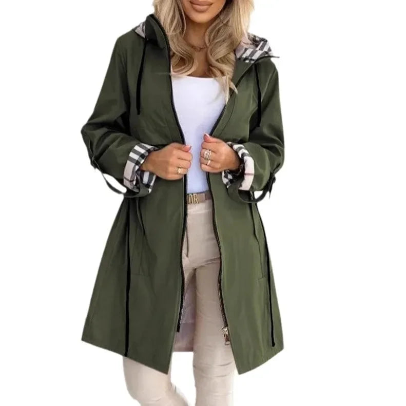 Xyra – Plaid Print Women’s Hooded Long Coat