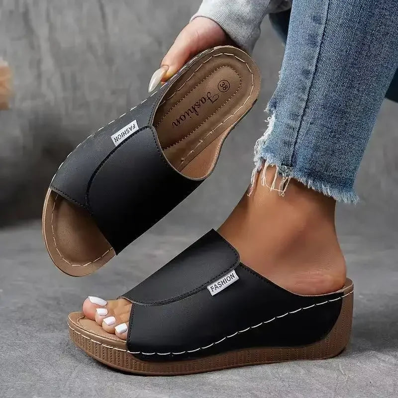 Yessa – Breathable Leather Women’s Wedge Mules