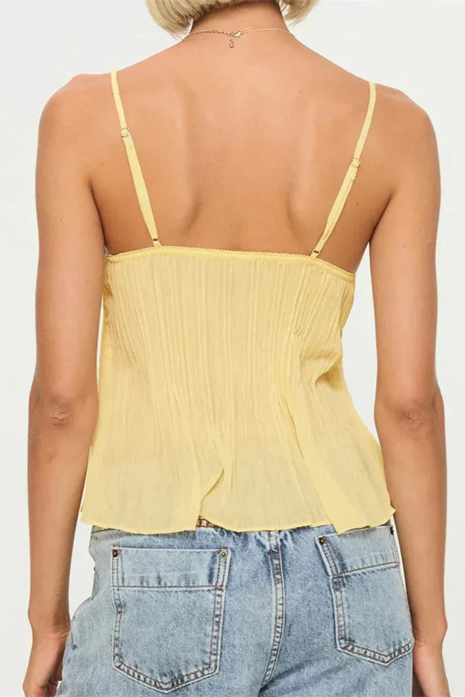 Suzanne – Women's Lace Pleated Spaghetti Strap Top