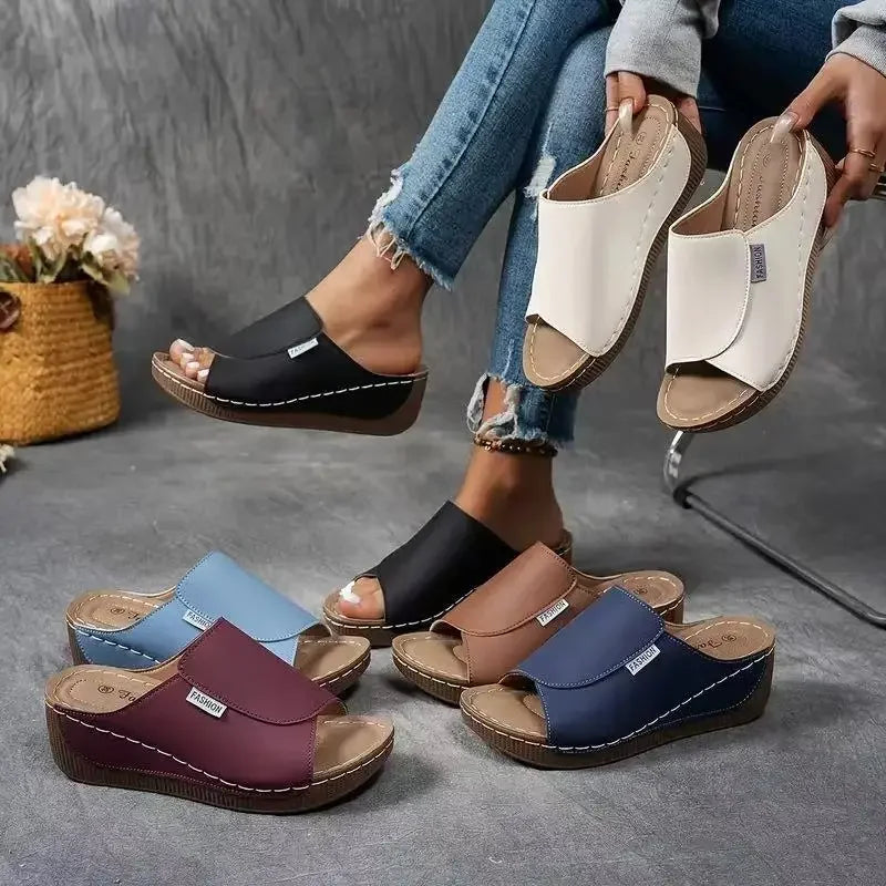Yessa – Breathable Leather Women’s Wedge Mules