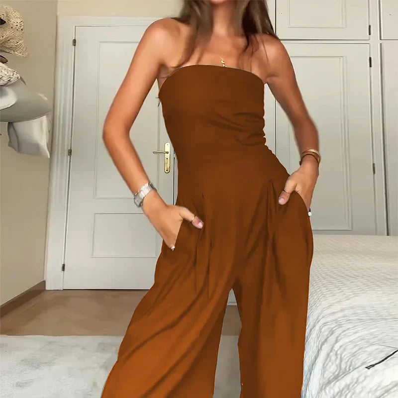 Angel – Women’s Strapless Solid Color Jumpsuit