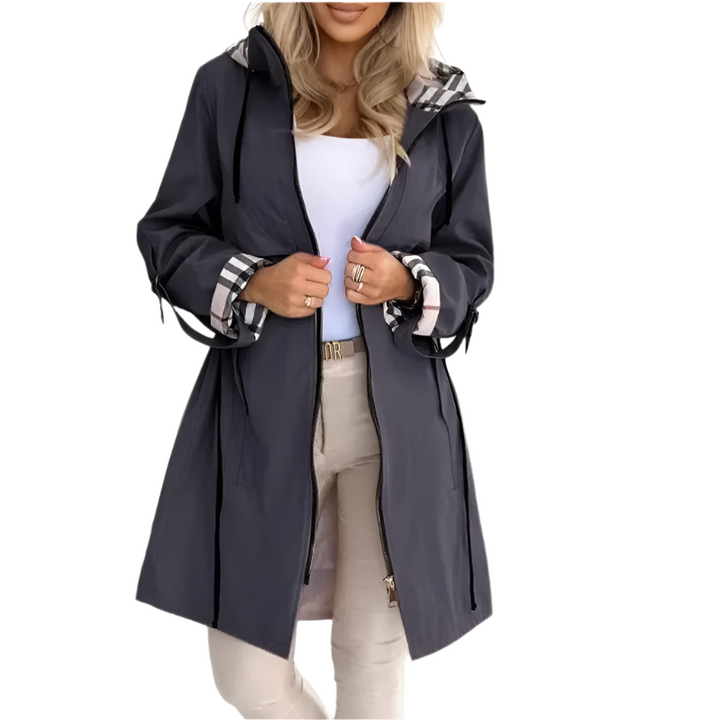Xyra – Plaid Print Women’s Hooded Long Coat