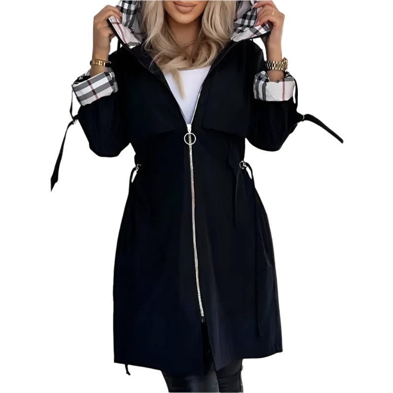 Xyra – Plaid Print Women’s Hooded Long Coat